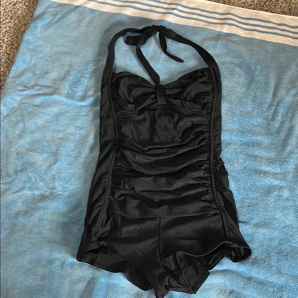 VENUS Black One Piece “Romper Style” Swimsuit Halter Neck Ruching
